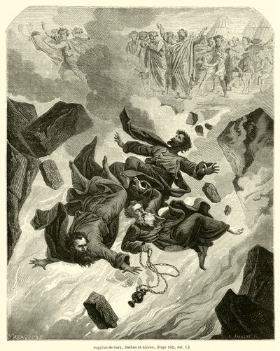 Supplice de Core, Dathan et Abiron (gravura) de French School