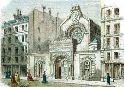 Sinagoga na Rue de la Victoire, Paris, c.1880 (gravura a cores) de French School