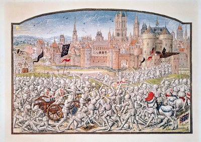 T.2 fol.287 Vitória dos habitantes de Ghent liderados por Philipp van Artevelde (1290-1345) antes de Bruges em 1381, de Froissarts Chronicle, 1472 de French School