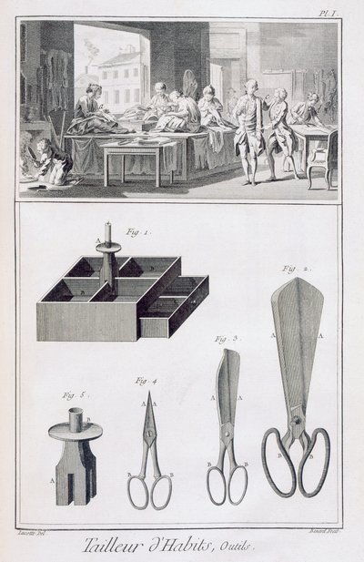 Alfaiate, da Encyclopédie des Sciences et Metiers por Denis Diderot (1713-84) publicou c.1770 de French School