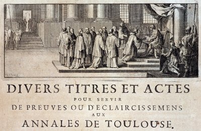 Tomada de posse da Cidade e do Conde de Toulouse pelos emissários do Rei Filipe III em 1271 em "Annales de la ville de Toulouse" de Germain de Lafaille, Toulouse de French School