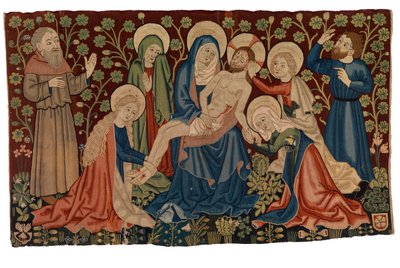 Antepêndio de tapeçaria com Lamentação sobre o Cristo Morto "Pieta", de Estrasburgo, c.1450-60 (lã, seda e possivelmente linho) de French School