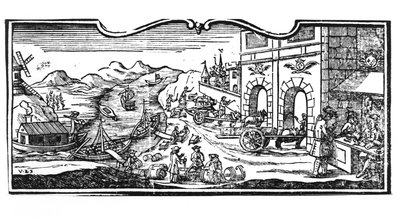 Escritório de Impostos na Entrada de uma Cidade para Vinhos e Espíritos, decreto do Conselho de Estado 22 de março de 1707, de Registros do Conselho de Estado de Paris, 1739 (detalhe) (ver um de French School