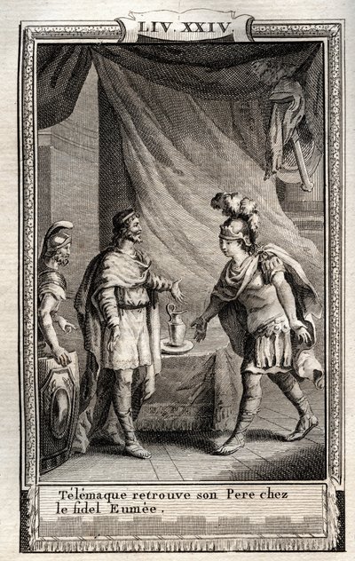 Telemaque encontra Ulisse - gravura de 1798 por Monnet em "Les Aventures de Telemaque, fils d