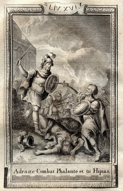 Telemaque surmonte Hippias - gravura de 1798 de Monnet em "Les Aventures de Telemaque, fils d