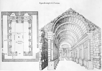 Templo da fonte, ilustração do discurso histórico de lantic e ilustre cidade de Nismes por Jean Poldo d Albenas, publicado em 1560 de French School
