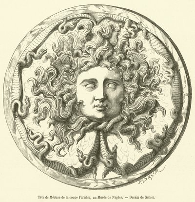 Chefe da Medusa da Taça Farnese, no Museu de Nápoles (gravura) de French School
