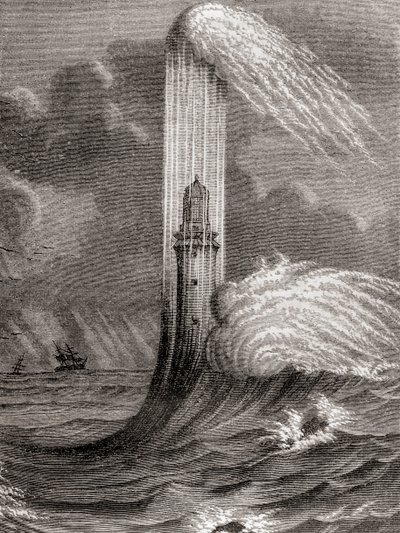 O Farol de Eddystone do século XVIII, construído por John Rudyard, Eddystone Rocks, perto de Rame Head, Inglaterra, de 
