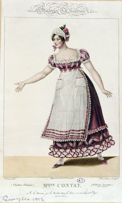 A atriz Mademoiselle Contat no papel de Suzanne em O casamento de Figaro por Pierre Augustin Caron de Beaumarchais (1732-99) de French School