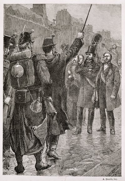 A prisão de Victor Schoelcher (1804-93) na barricada de Saint-Antoine, 4 de dezembro de 1851 de French School