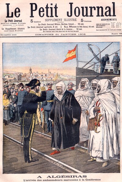 Chegada dos embaixadores marroquinos, incluindo Sidi-Mohammed Torres à Conferência de Algeciras, do "Le Petit Journal", Janeiro de 1906 - Conferência internacional das potências europeias e dos Estados Unidos realizada para discutir as relações da França c de French School