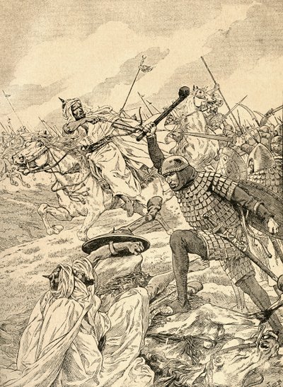 The Battle of Tours aka The Battle of Poitiers, 732. Da Agenda Buvard du Bon Marche publicada em 1917. de French School