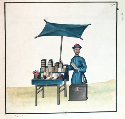 The Book Seller, de um livro sobre as chamadas de rua de Pequim, c.1785 (wc e guache sobre papel) de French School