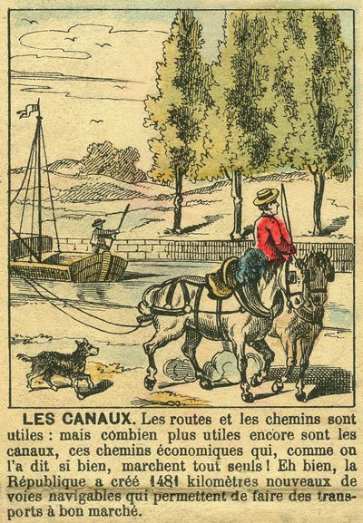 Os Canais, ilustrando os benefícios da Terceira República na construção de canais para a economia do país. Gravura, em "Le Figaro, suplemento", em 30/03/1889, Paris. de French School