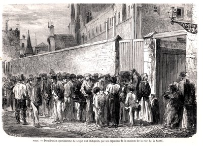 Os capuchinhos da rue de la Sante Distribuindo a sopa diária aos pobres, de Le Monde Illustre, 1860 de French School