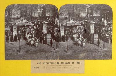 O Carnaval de 1863 em Paris, o flutuador de boi gordo deixando o matadouro, visão estereoscópica, 1863 de French School