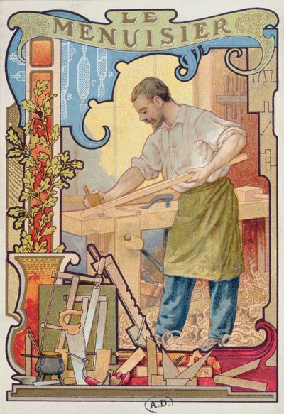 O carpinteiro, ilustração de um livro sobre o artesanato, c.1899 de French School