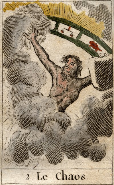 O deus do caos representado com um pedaço de zodíaco. Da "Mitologia da Juventude" de Pierre Blanchard 1803. de French School