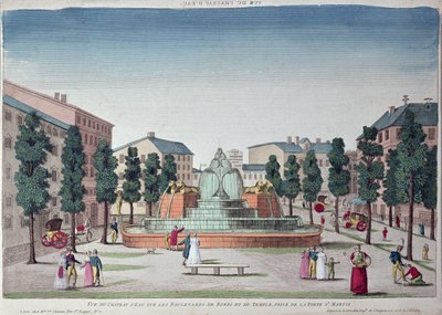 A fonte Chateau dEau no Boulevard du Temple, Paris (gravura a cores) de French School