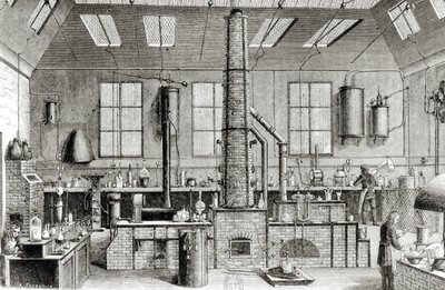O Laboratório de Química de uma Escola em Paris, de Almanach du Magasin Pittoresque, 1870 de French School