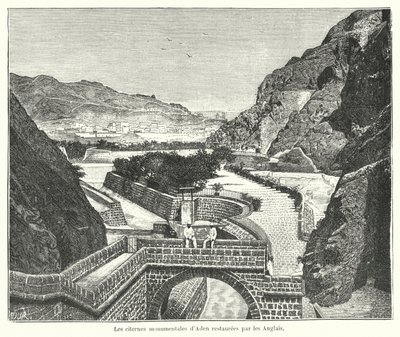 Os Cisternas de Tawila, Aden, restaurados pelos ingleses (gravura) de French School