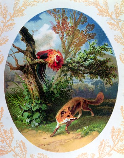 O Galo e a Raposa, ilustração após a fábula de Jean de la Fontaine (1621-95) c.1860-80 de French School