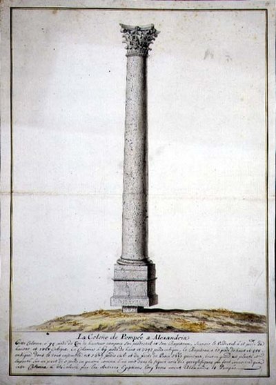 A Coluna de Pompeia em Alexandria, c.1700 (caneta e tinta e aguarela sobre papel) de French School