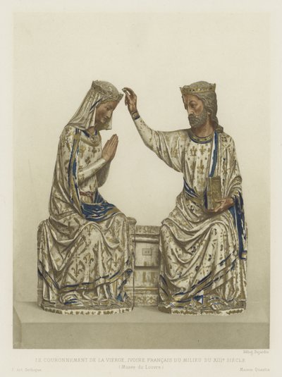 A Coroação da Virgem, marfim, francês, meados do século XIII (cor litho) de French School
