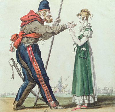 O cossaco em Paris, c.1815 (caneta e tinta e wc no papel) de French School
