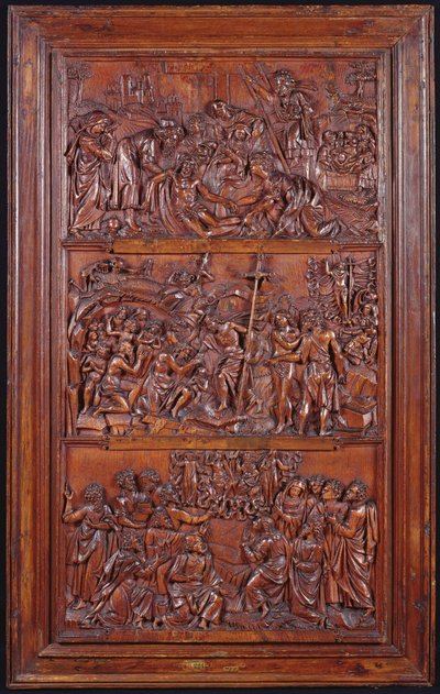 O Credo, Painel II: Decsente da Cruz, Sepultamento, Ressurreição e Descida no Limbo e Ascensão, 1587 (madeira) (ver também 414036, 4140389) de French School