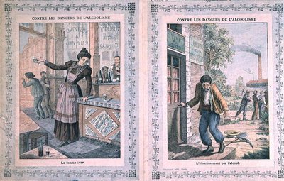 The Dangers of Alcoholism, capa de um livro de exercícios escolares. c.1900 (cor litho) de French School