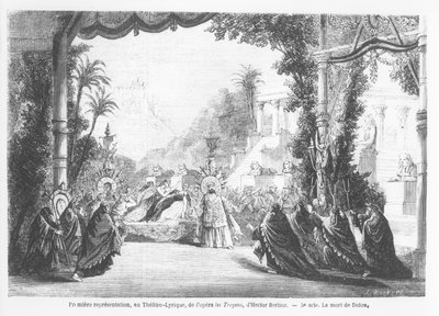 A morte do Dido, primeira performance de Os Troianos por Hector Berlioz (1803-69) no Teatro Lyrique, Paris, de The Illustrious World, 14 de novembro de 1863 de French School