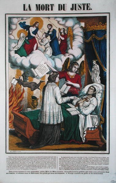 A Morte do Homem Justo e do Anjo Levando-o para o Céu, meados do século XIX (cor litho) de French School