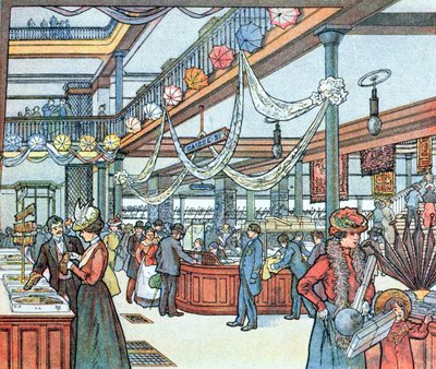 A loja de departamento, ilustração de Cours Schweiter, c.1900 de French School