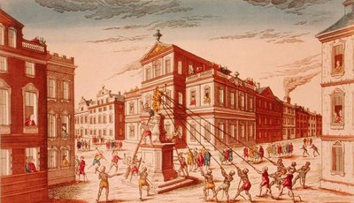 A Destruição da Estátua Real em Nova Iorque, início da Guerra da Independência de French School
