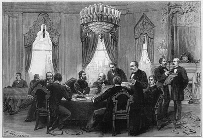 A Guerra Oriental (1875-1878) também chamada Guerra Russo-Turca: os diplomatas se reuniram na Conferência Plenária de Constantinopla no Palácio de Admiraute, em 23 de dezembro de French School
