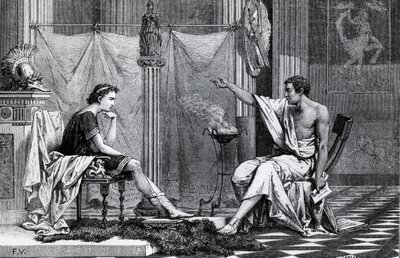 A educação de Alexandre o Grande (356-323 aC) por Aristóteles (384-322 aC) de um livro de L. Figuier de French School