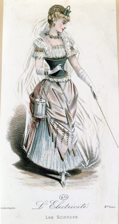 A fada da eletricidade, fantasia para uma bola de fantasia com bateria, c.1885 de French School