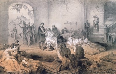 O Imperador Napoleão III visitando soldados feridos após a Batalha de Solferino, 24 de junho de 1859 de French School