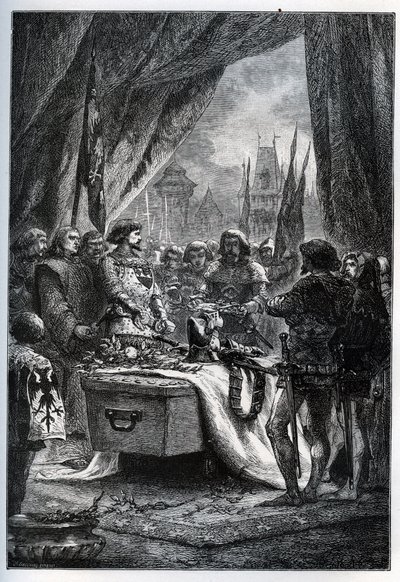 O governador inglês de Chateauneuf de Randon (Chateauneuf-de-Randon, Auvergne) rendeu-se e veio colocar as chaves da praça no caixão de Bertrand du Guesclin (1320-1380), no dia 13 de julho de 1380, em frente a quem a cidade estava sitiada. Le connetable di de French School