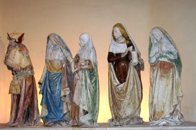 O Entombment, 1490 (pedra pintada) (detalhe) de French School