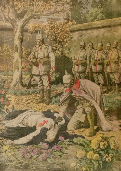 A execução de Edith Cavell (1865-1915) do Le Petit Journal, novembro de 1915 de French School