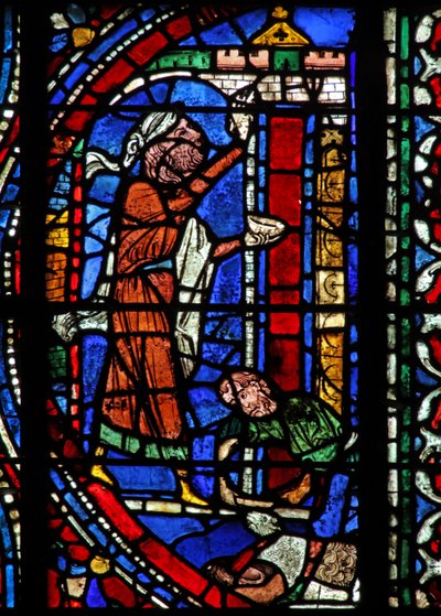 A história do Êxodo: o lintel da porta está marcado com o sangue de um cordeiro sacrificado (abaixo) na Páscoa (w37) de French School