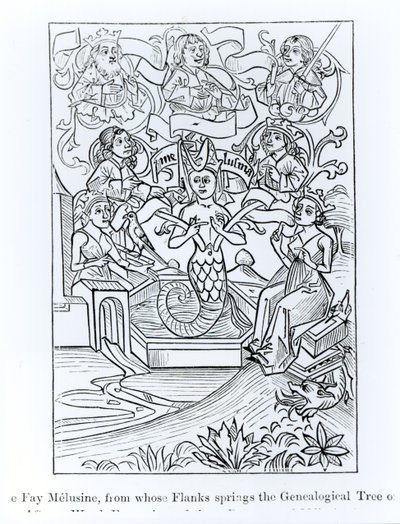 A Fey Melusine, de cujos flancos brota a Árvore Genealógica dos Reis e Imperadores, ilustração da Ciência e Literatura da Idade Média e do Renascimento, escrita e gravada por Paul Lacr de French School
