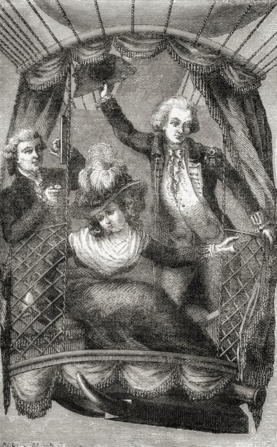 A Primeira Ascensão Balão na Inglaterra, 15 de setembro de 1784, de "Maravilhosas Subidas Balão ou a Conquista dos Céus", por Fulgence Marion, publicado em c.1870 (lito) de French School