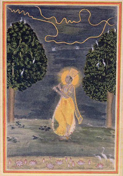 O jogador de flauta, ilustração para o príncipe diamante, do The Arabian Nights, 1895 (gravura de cor) de French School