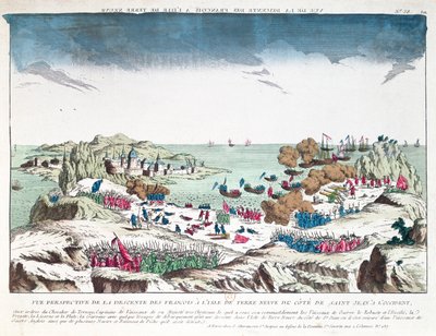 O ataque francês a São João na Terra Nova em 2 de junho de 1762 sob o comando de Chevalier du Ternay (1722-80), no final do século XVIII de French School