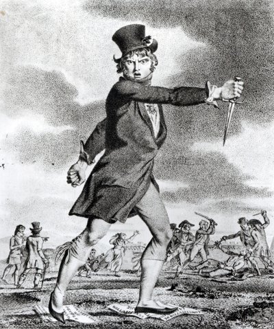 "O Amigo da Justiça e da Liberdade", caricatura jacobina da Sociedade anti-jacobina do Sol, 1795 de French School