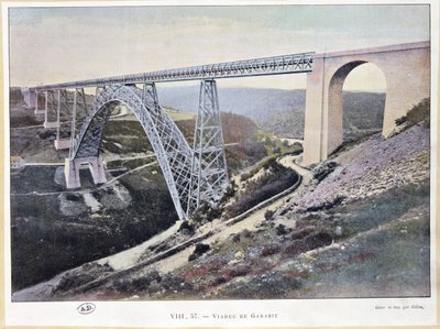 O Viaduto de Garabit, construído entre 1882 e 1884, impresso por Gillot (foto colorida) de French School
