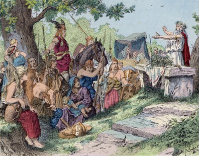 Os gauleses antes da conquista romana (litografia a cores) de French School